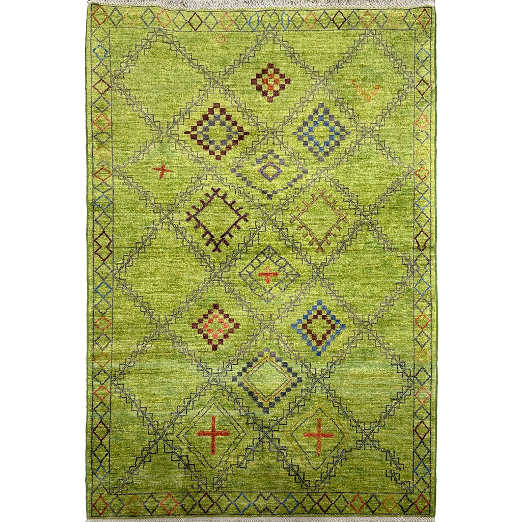 El Dokuma Yeşil Modern Yün Halı (120x180 cm)