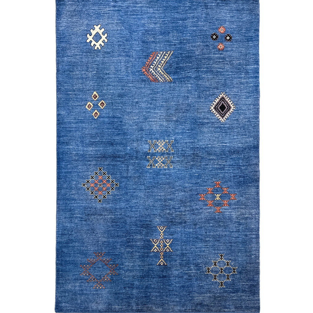 El Dokuma Mavi Modern Yün Halı (160x240 cm)
