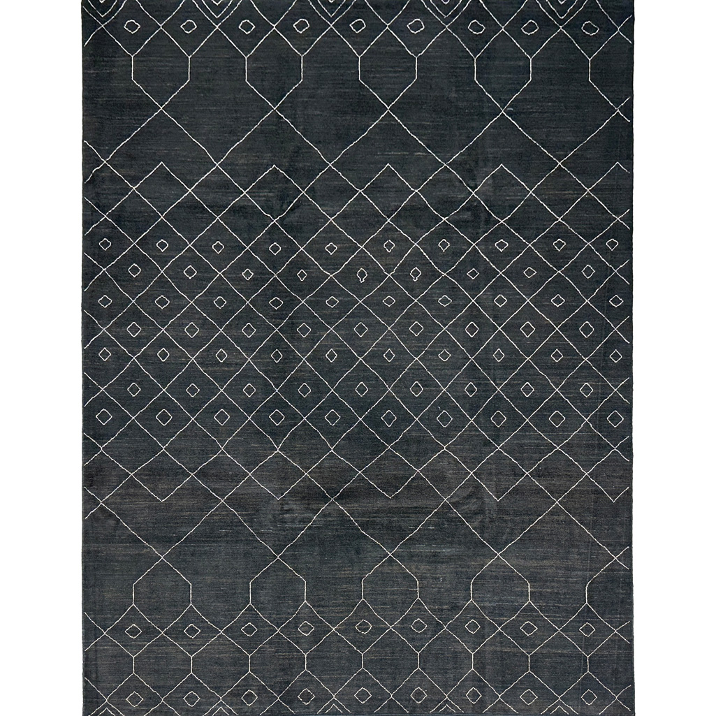 El Dokuma Siyah İskandinav Yün Halı (250x300 cm)