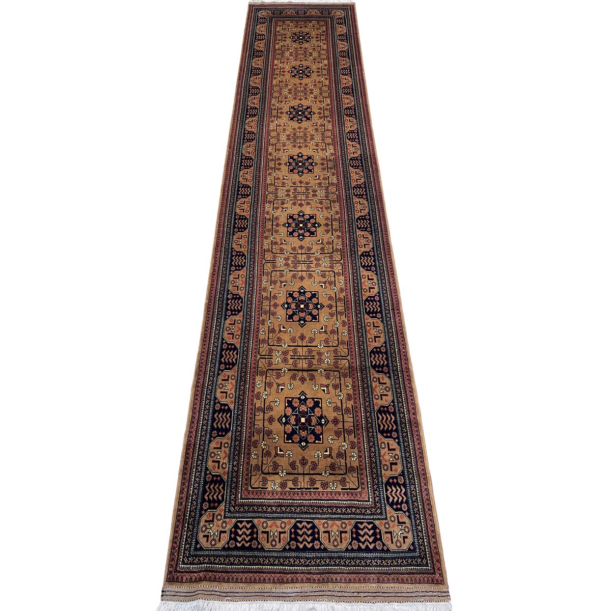 El Dokuma Afgan Bilicik İnce Dokuma Yün Yolluk Halı (100x390 cm)