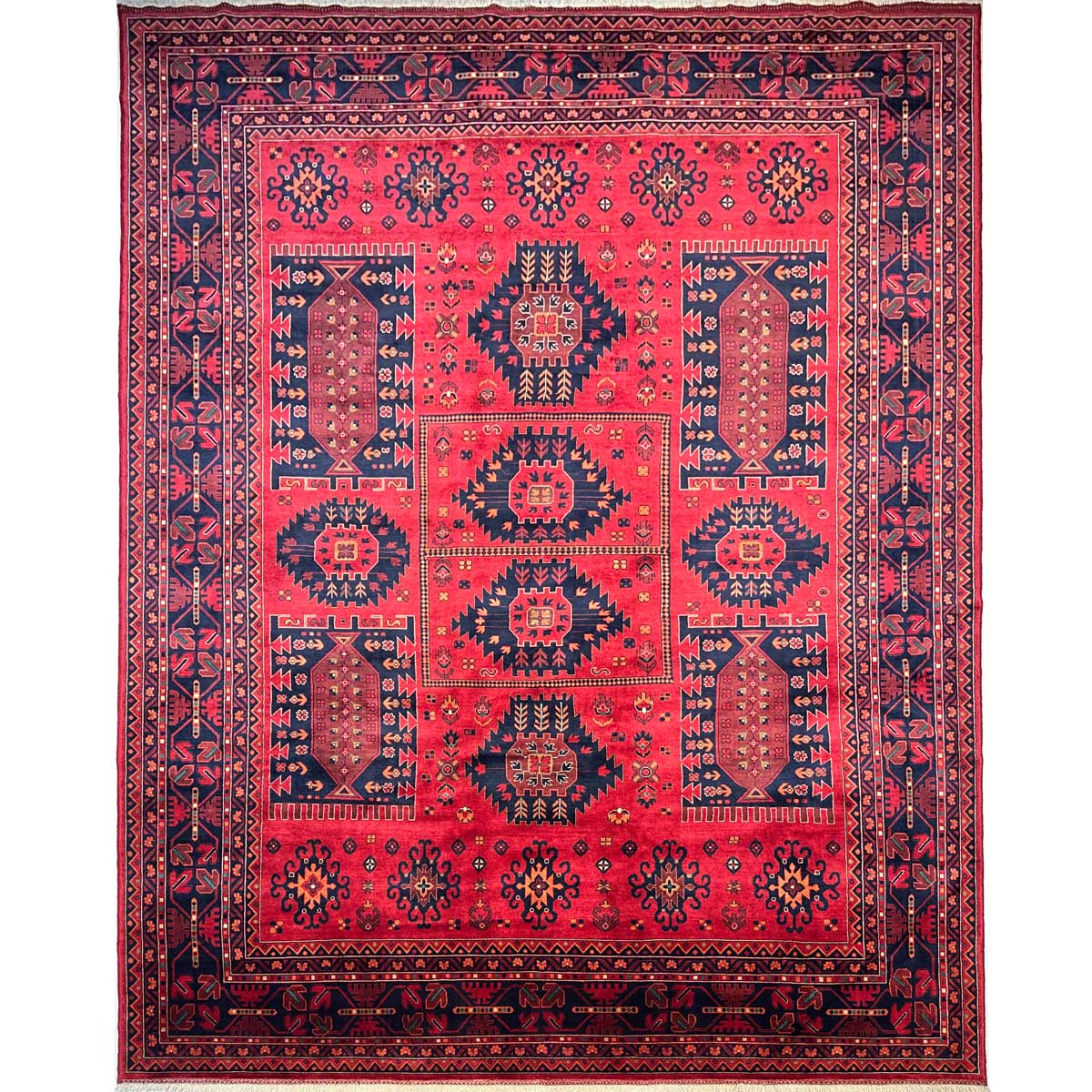 El Dokuma Afgan Veziri Bordo Büyük Yün Halı (300x430 cm)