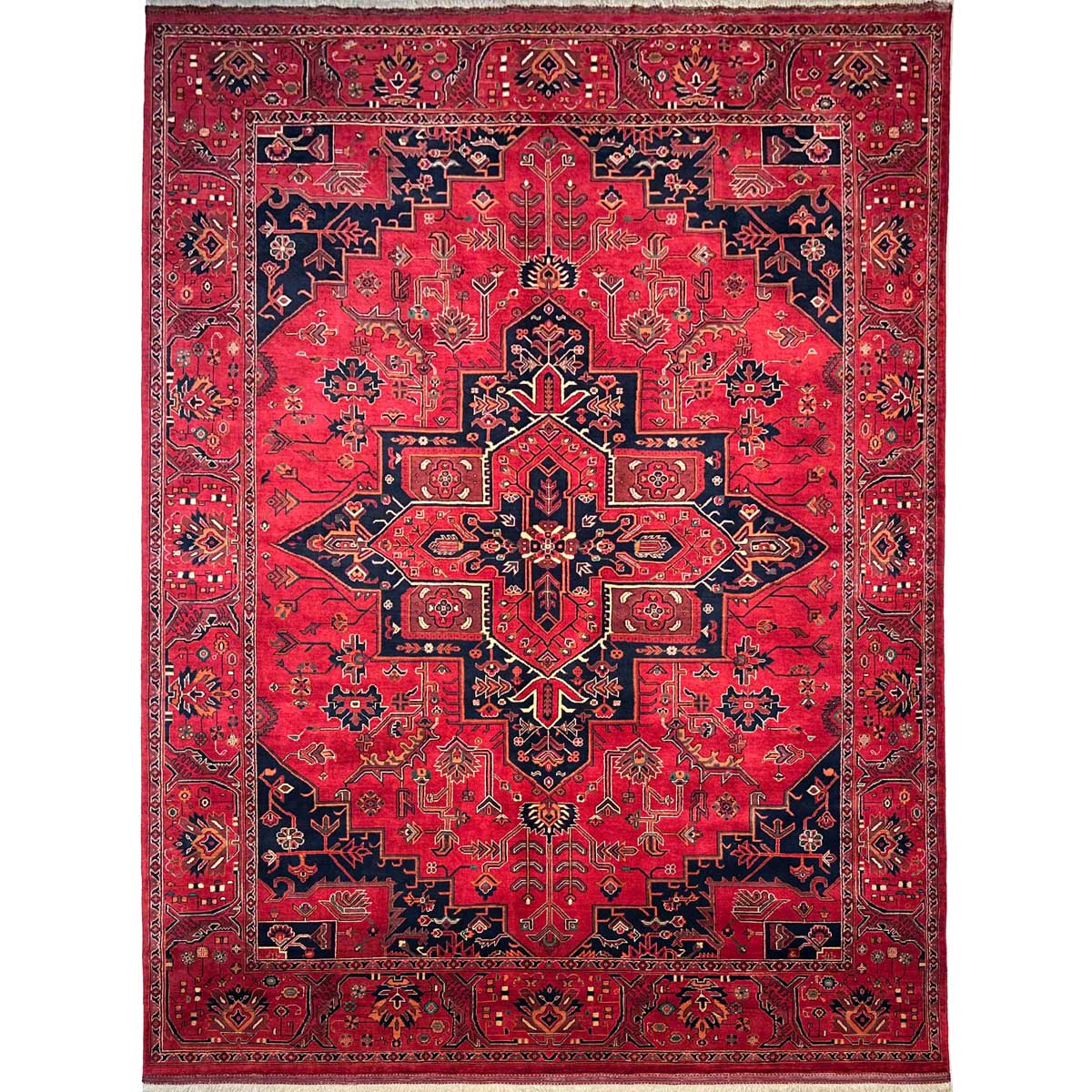 El Dokuma Afgan Heris Madalyon Yün Halı (250x350 cm)