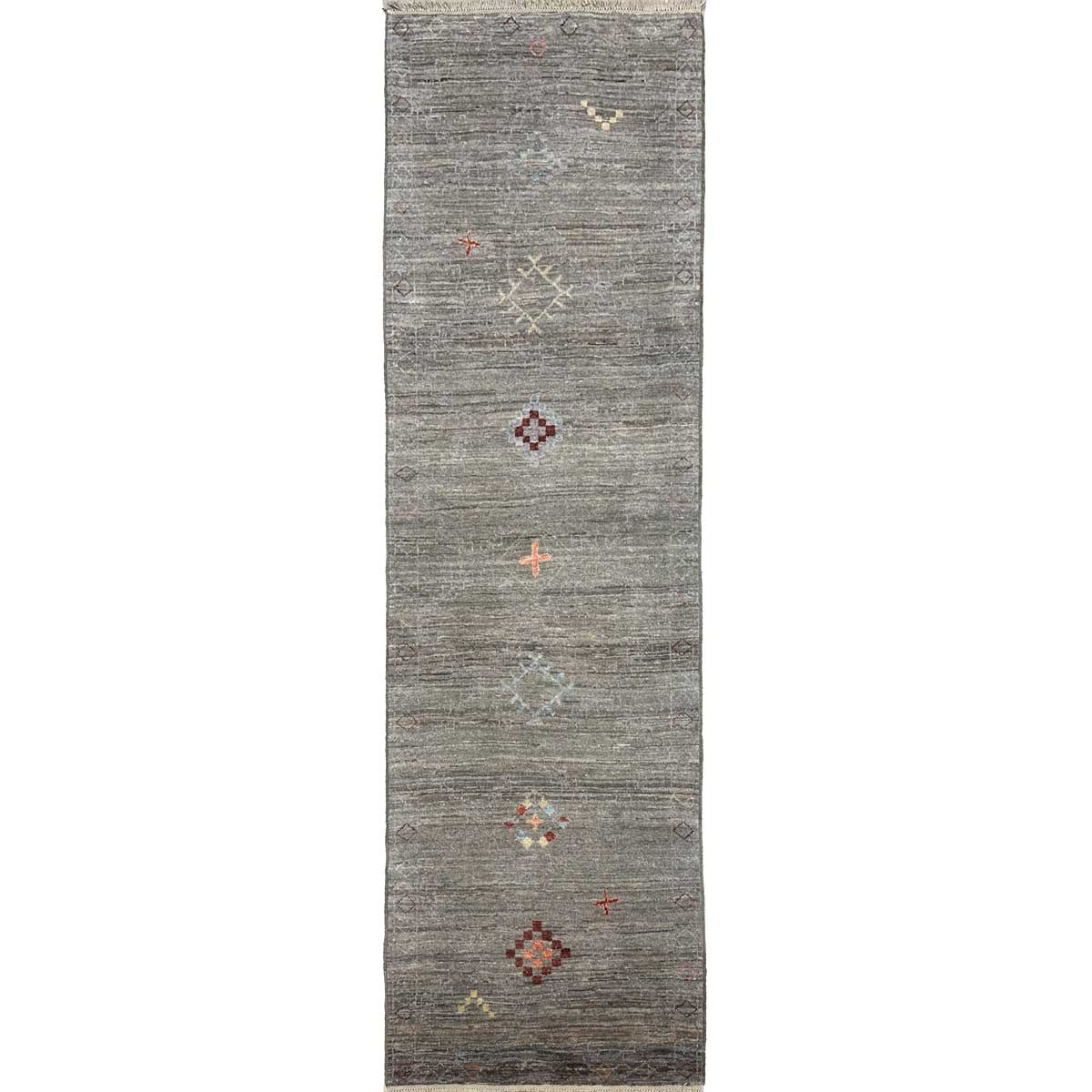 El Dokuma Gri Modern Yün Yolluk Halı (70x250 cm)