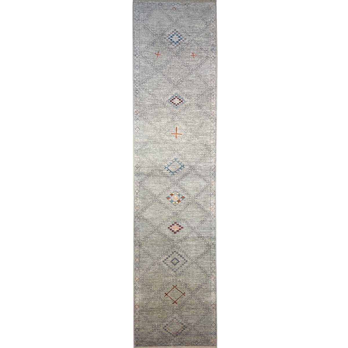 El Dokuma Gri Modern Yün Yolluk Halı (90x390 cm)