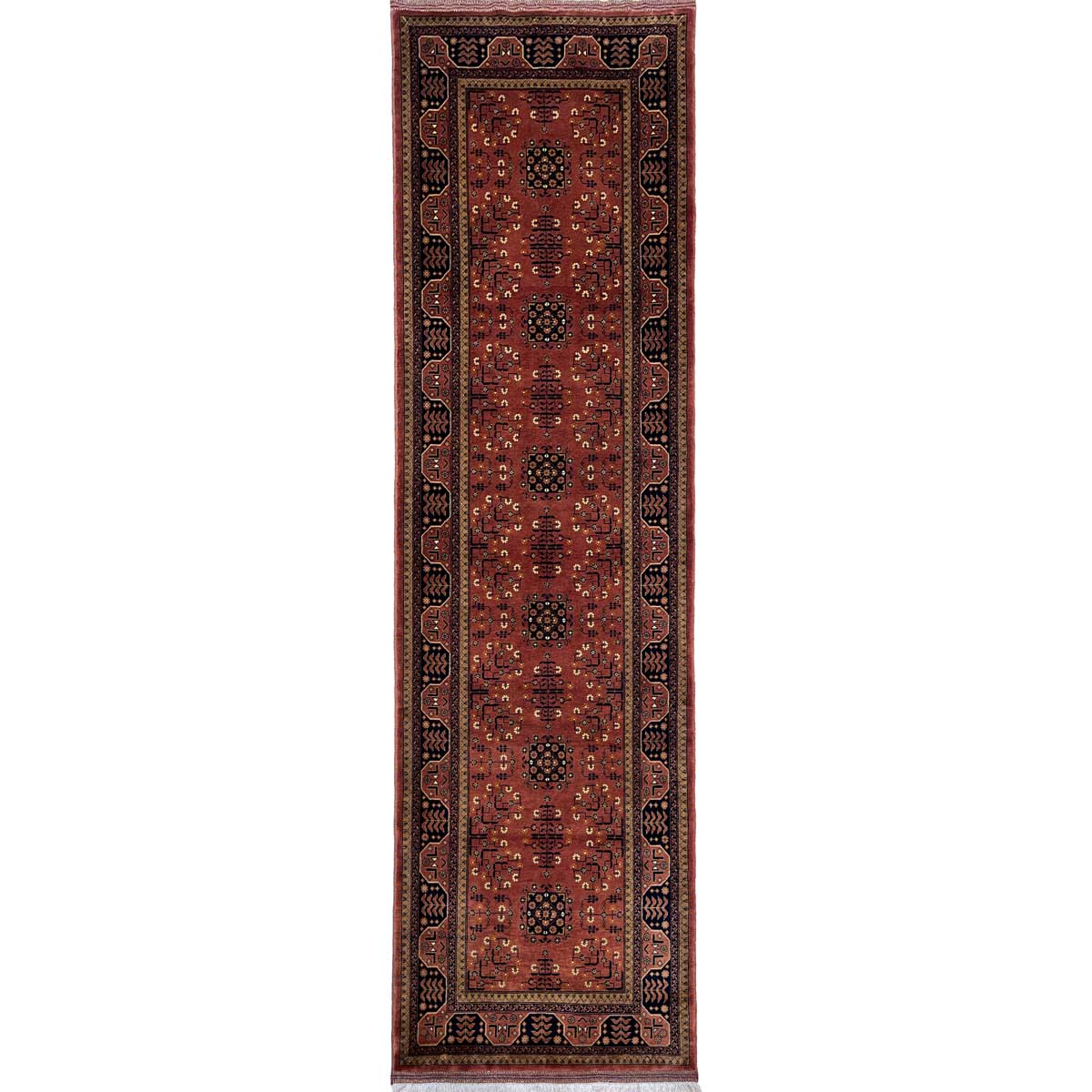 El Dokuma Bilicik Afgan Yün Kahverengi Yolluk Halı (95x305 cm)