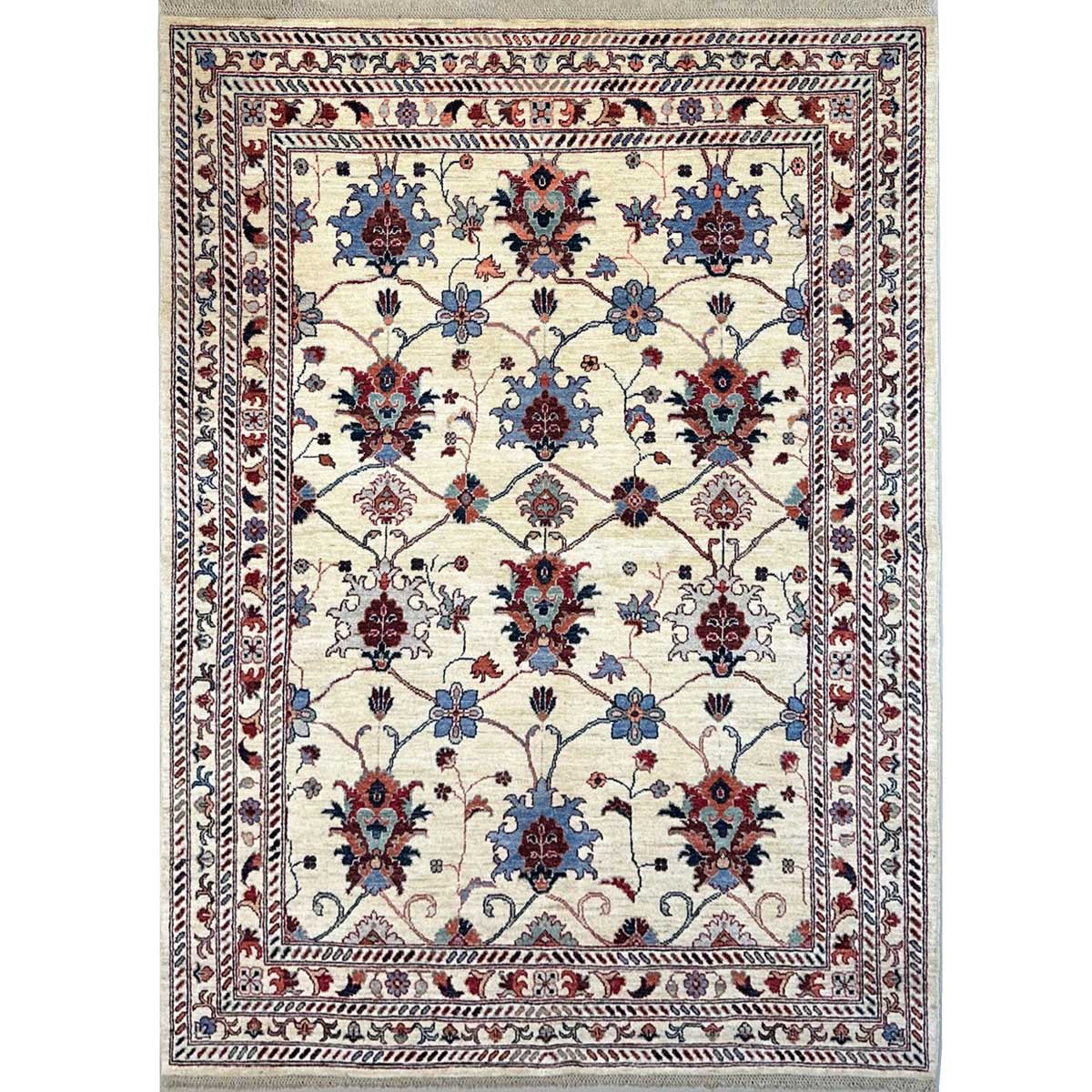 El Dokuma Afgan Sultani Beyaz Yün Halı (174x240 cm)