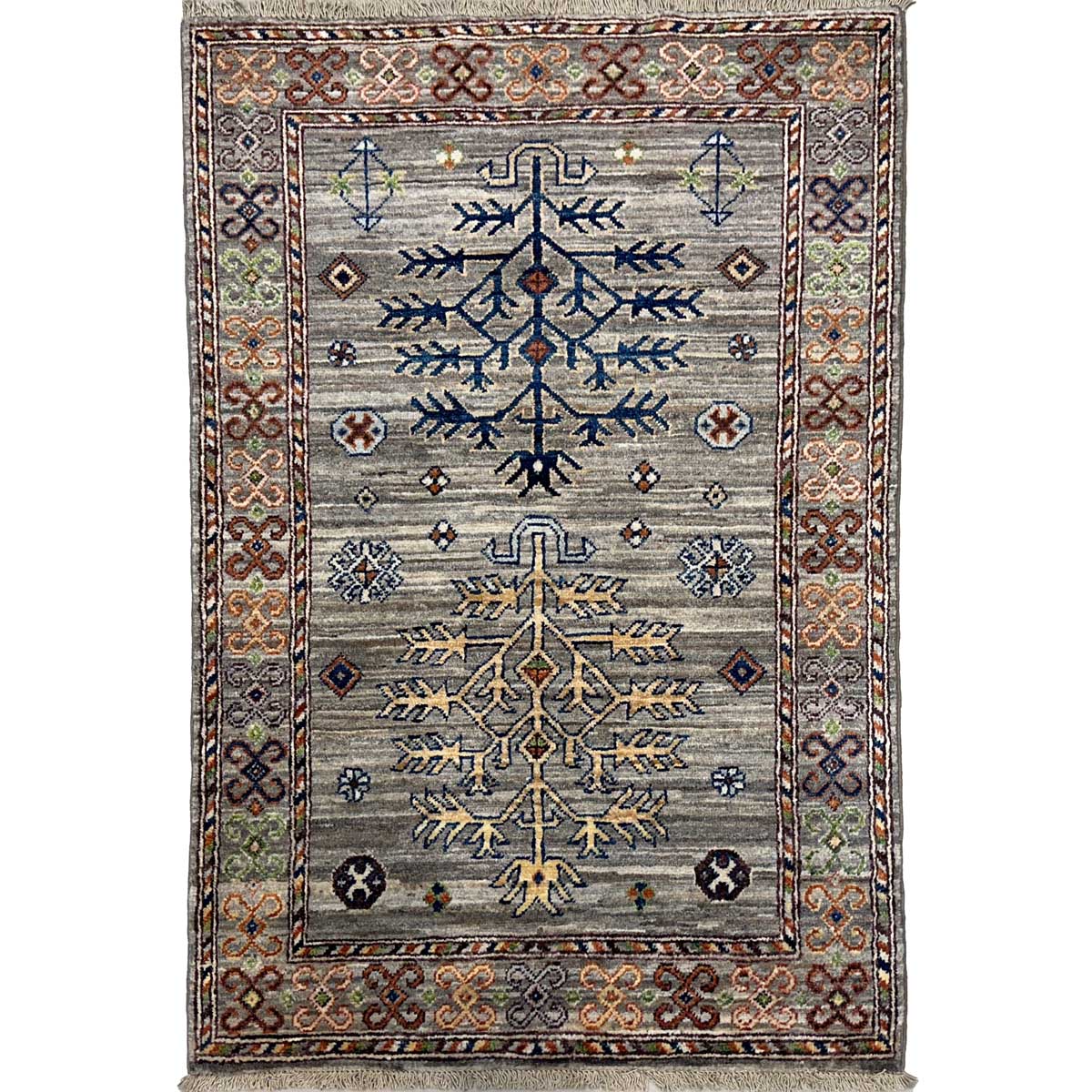 El Dokuma Natural Gri Afgan Kabile Yün Halı (80x120 cm)