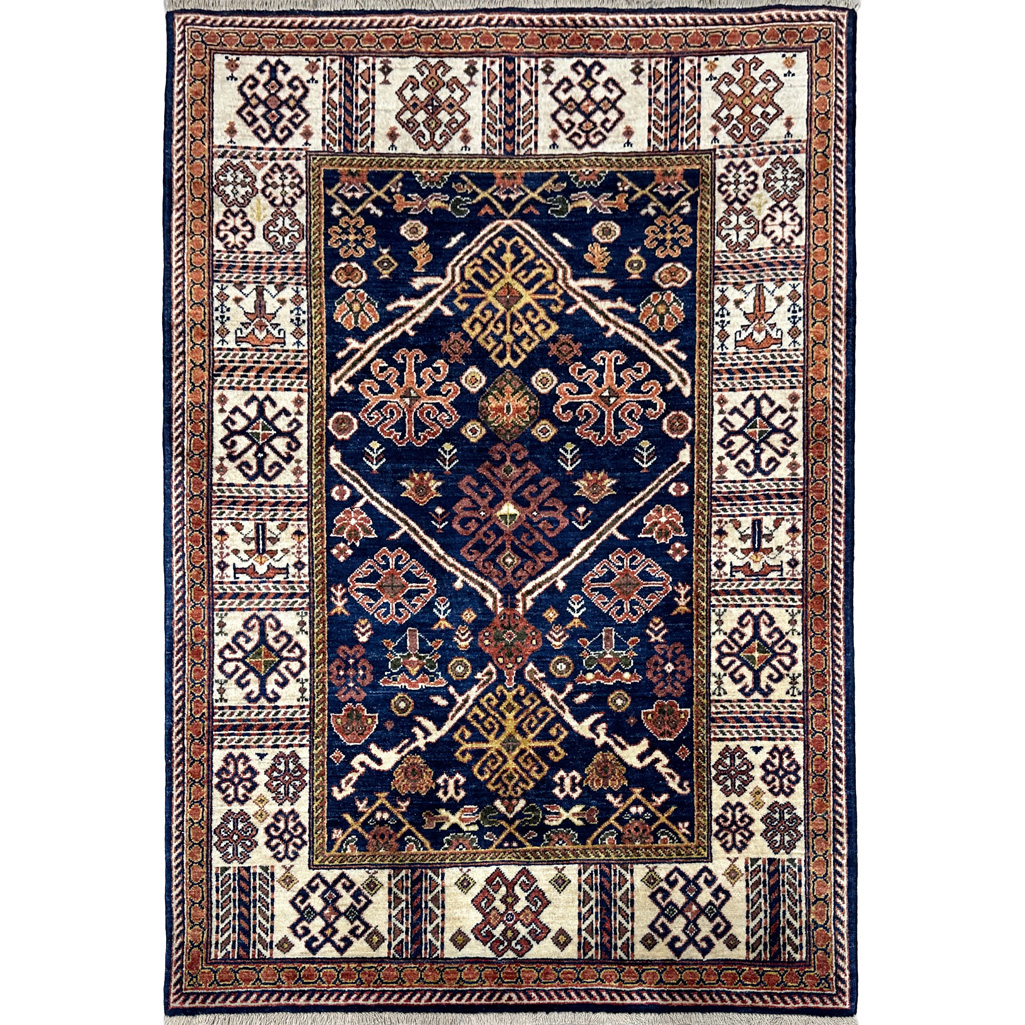 El Dokuma Lacivert Afgan Kabile Yün Halı (120x180 cm)