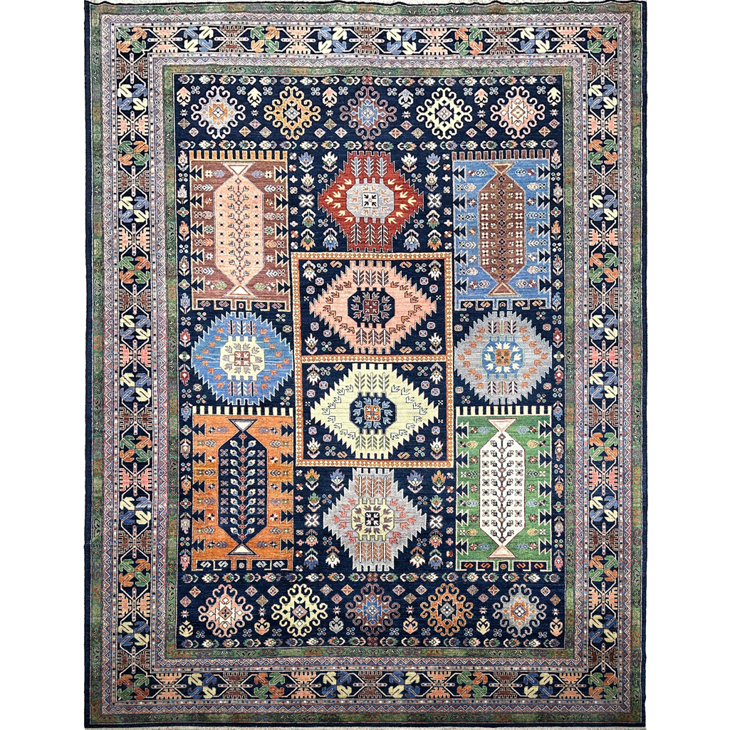 El Dokuma Lacivert Afgan Veziri Kabile Yün Halı (310x430 cm)