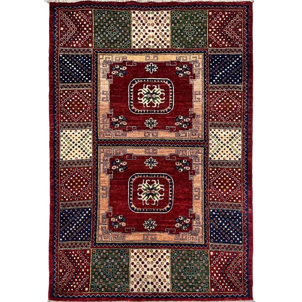El Dokuma Afgan Kabile Kırmızı Yün Halı (120x200 cm)