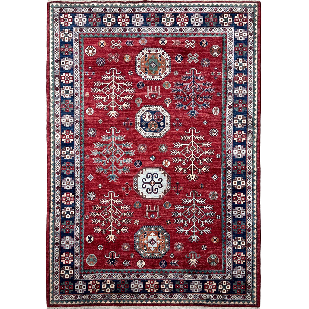 El Dokuma Bordo Afgan Kabile Yün Halı (190x270 cm)