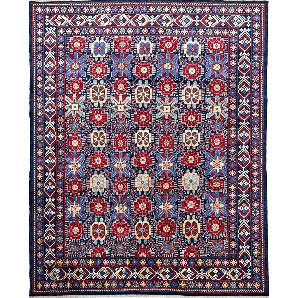 El Dokuma Lacivert Afgan Kabile Yün Halı (240x310 cm)