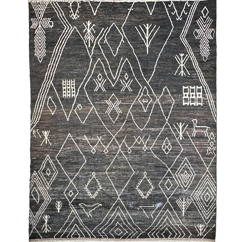 El Dokuma Siyah Bohem Fas Yün Halı (315x425 cm)