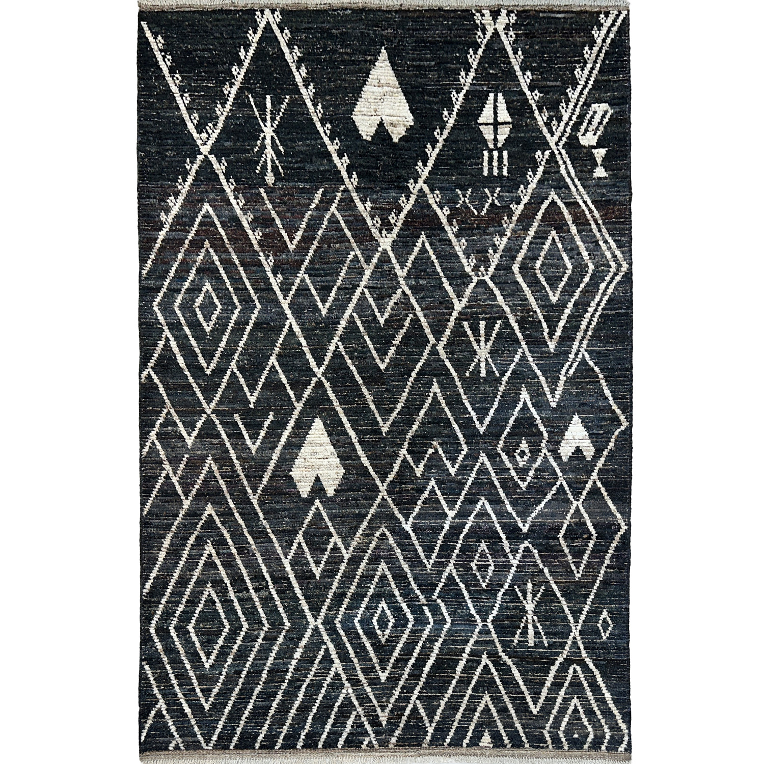 El Dokuma Siyah Bohem Fas Yün Halı (200x280 cm)