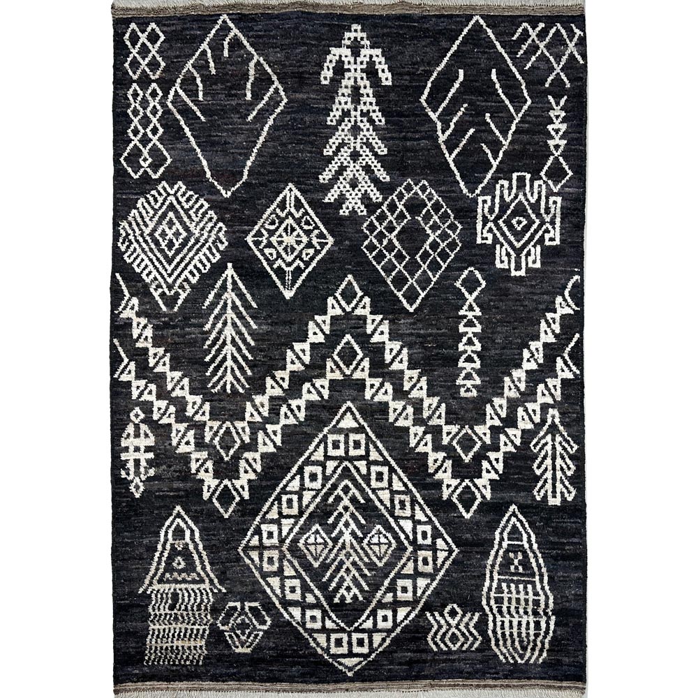 El Dokuma Siyah Bohem Fas Yün Halı (200x280 cm)