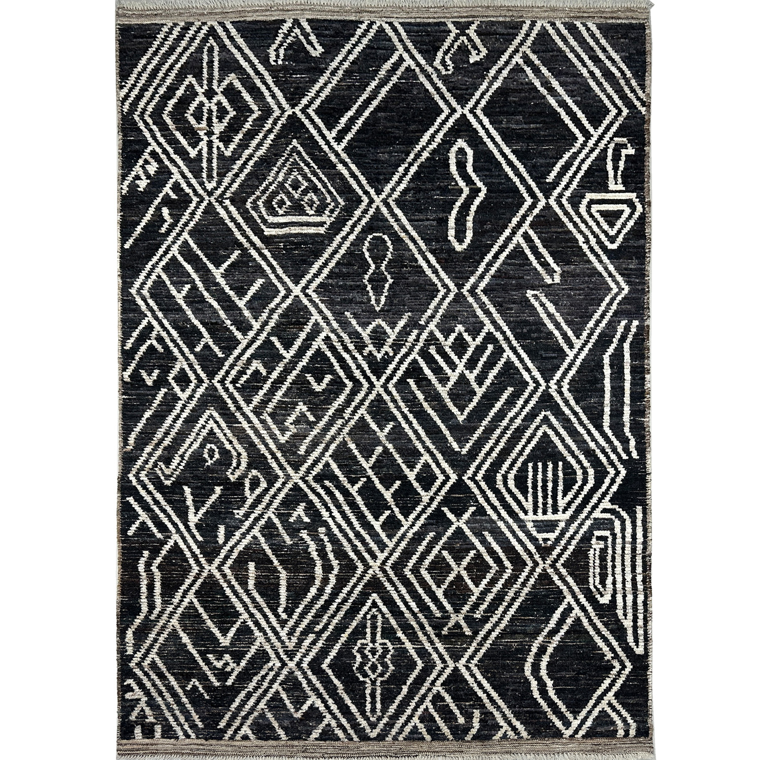 El Dokuma Siyah Bohem Fas Yün Halı (180x280 cm)