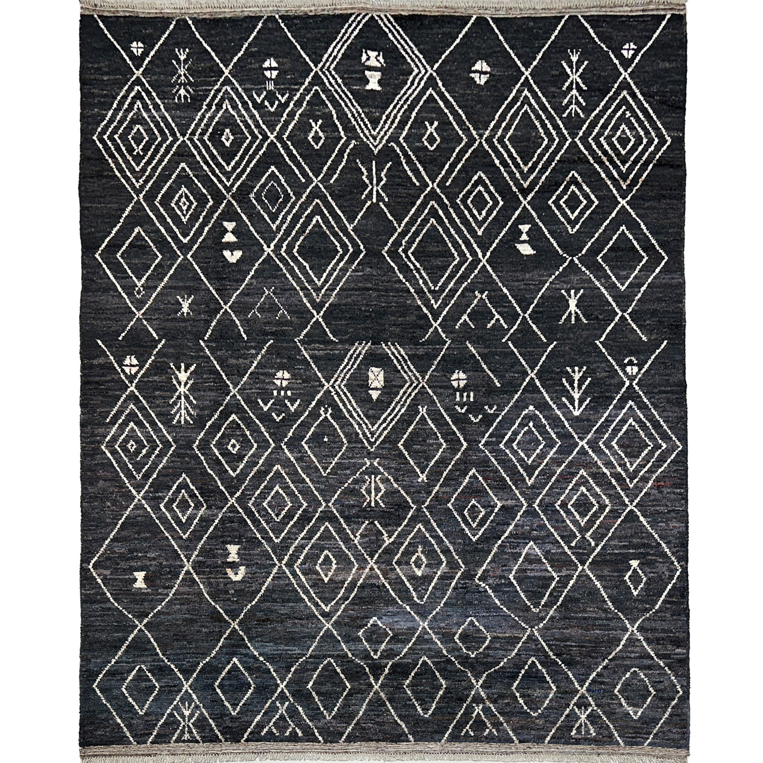 El Dokuma Siyah Bohem Fas Yün Halı (250x300 cm)