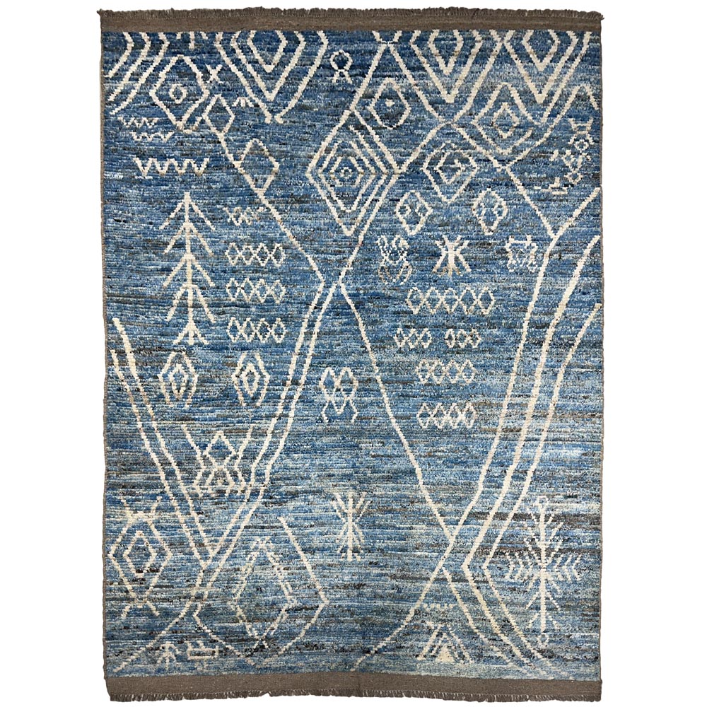 El Dokuma Bohem Fas Mavi Yün Halı (200x280 cm)