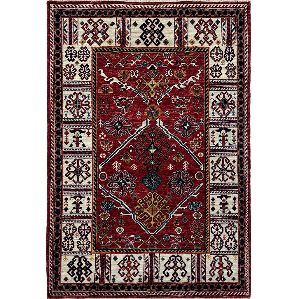 El Dokuma Kırmızı Afgan Kabile Yün Halı (150x210 cm)