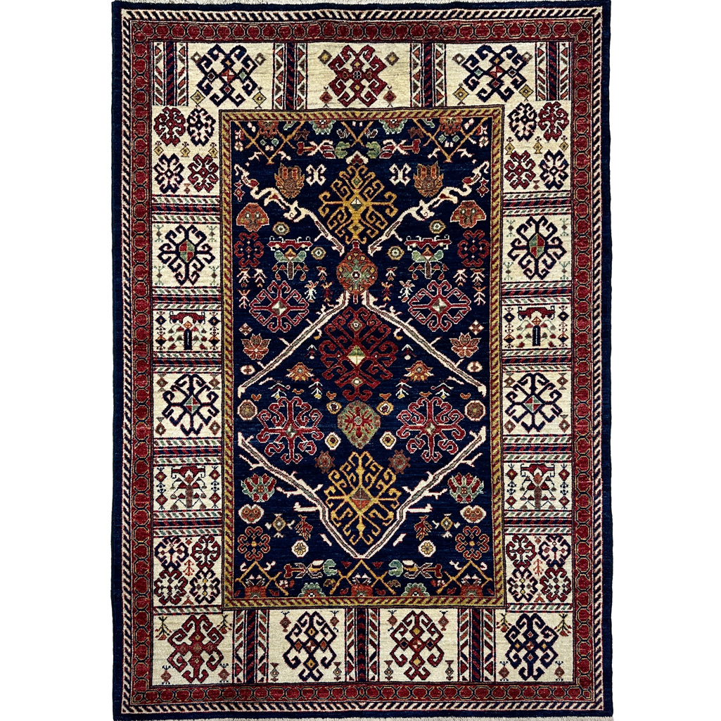 El Dokuma Lacivert Afgan Kabile Yün Halı (150x210 cm)