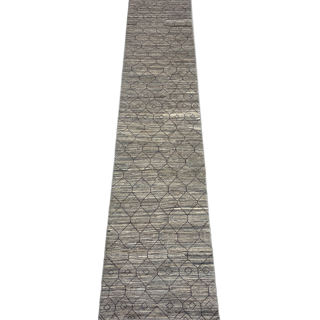 El Dokuma Natural Gri Yün İskandinav Yolluk Halı (80x380 cm)