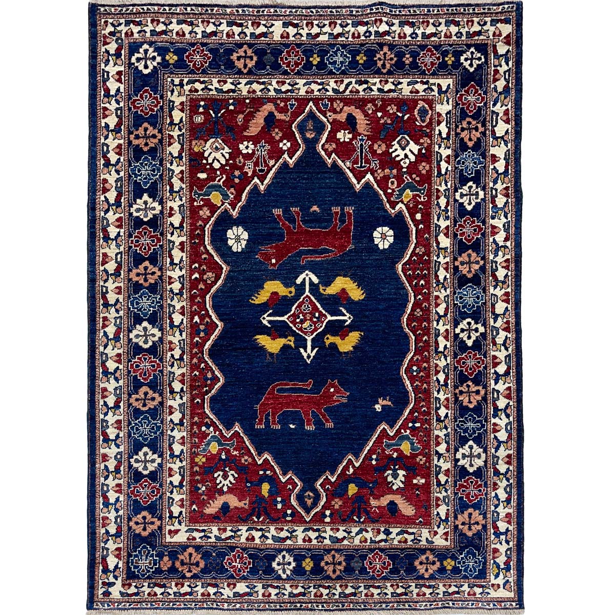 El Dokuma Lacivert Afgan Kabile Yün Halı (160x220 cm)