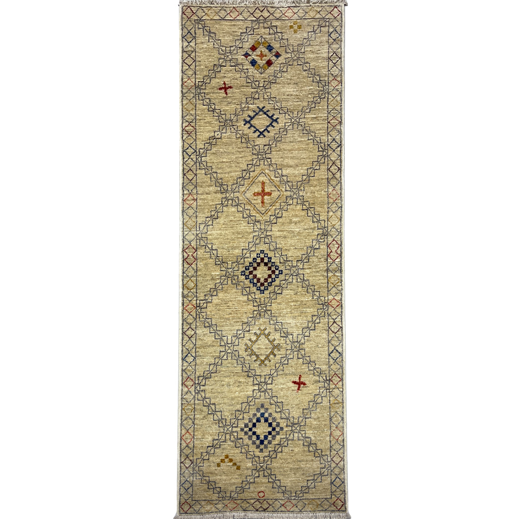 El Dokuma Bej Modern Yün Yolluk Halı (60x180 cm)