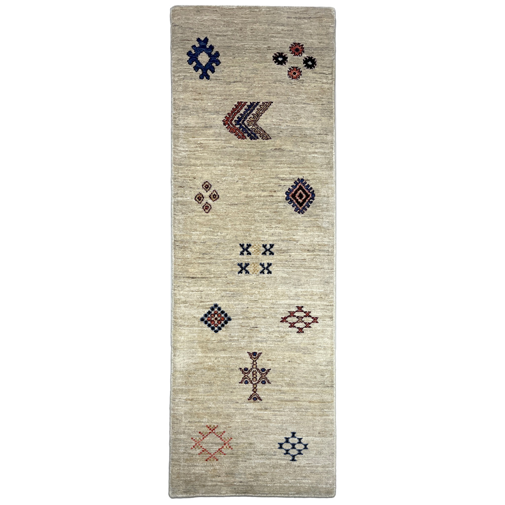 El Dokuma Bej Modern Yün Yolluk Halı (60x180 cm)