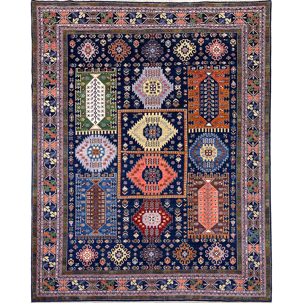 El Dokuma Lacivert Afgan Veziri Kabile Yün Halı (300x420 cm)