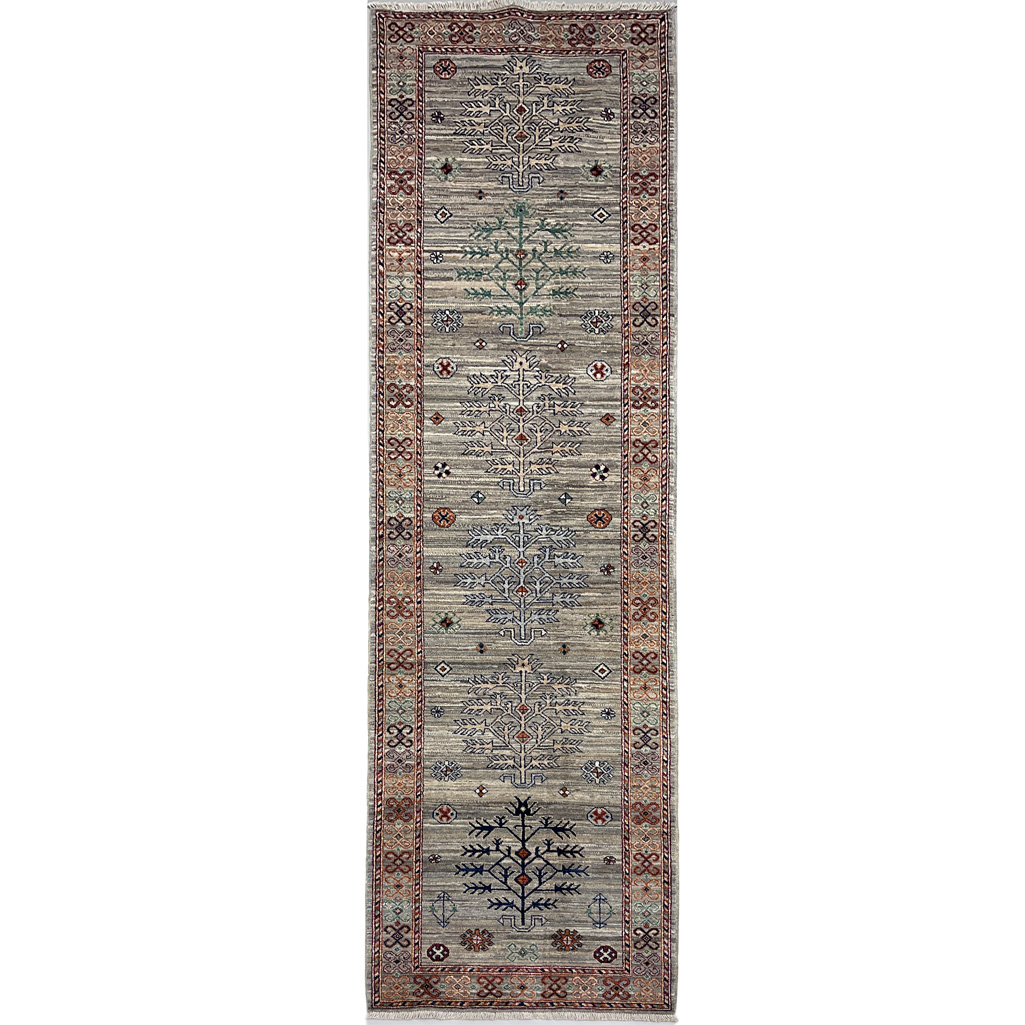 El Dokuma Natural Gri Afgan Kabile Yün Yolluk Halı (85x305 cm)