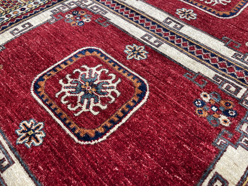 El Dokuma Afgan Kabile Kırmızı Yün Halı (150x250 cm) - Görsel 4