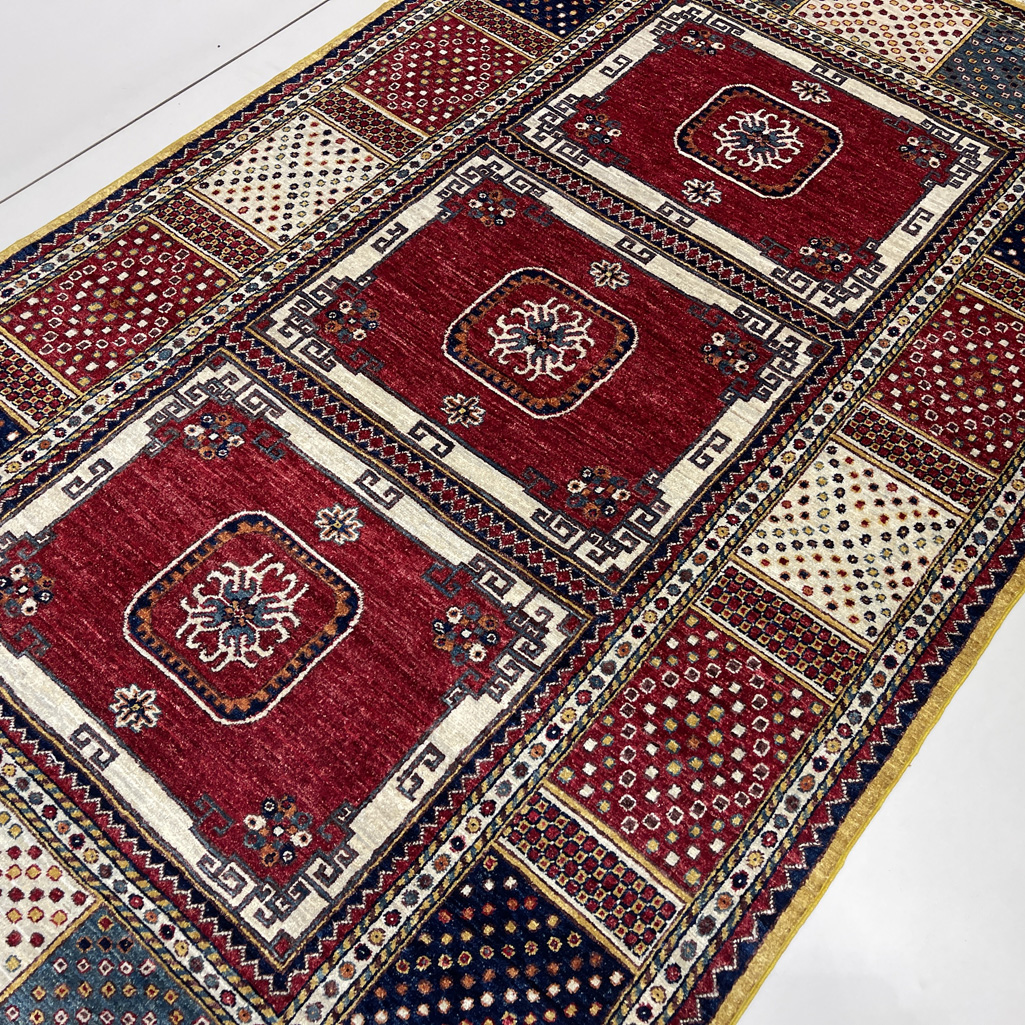 El Dokuma Afgan Kabile Kırmızı Yün Halı (150x250 cm) - Görsel 8