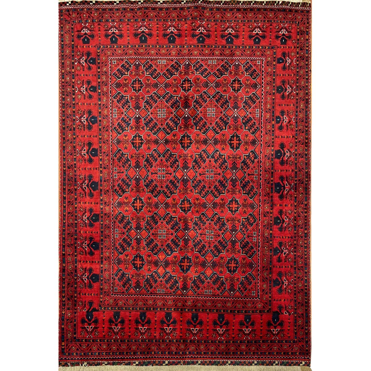 El Dokuma Kırmızı Afgan Bilicik İnce Dokuma Yün Halı (140x195 cm)