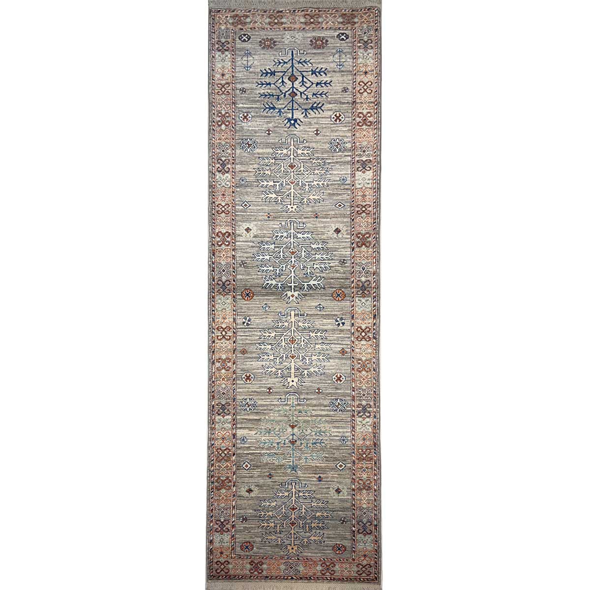 El Dokuma Natural Gri Afgan Kabile Yün Yolluk Halı (85x305 cm)