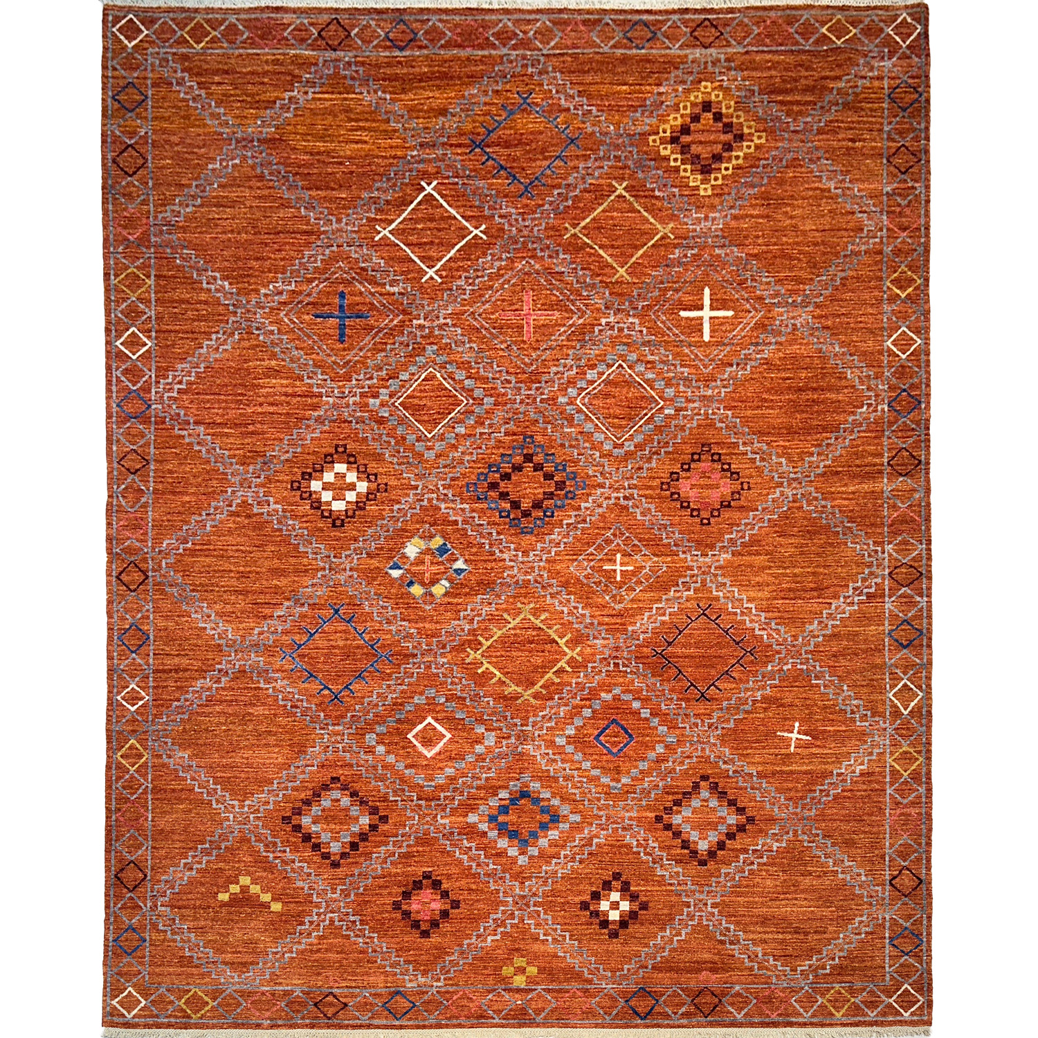 El Dokuma Turuncu Afgan Modern Yün Halı (280x360 cm)