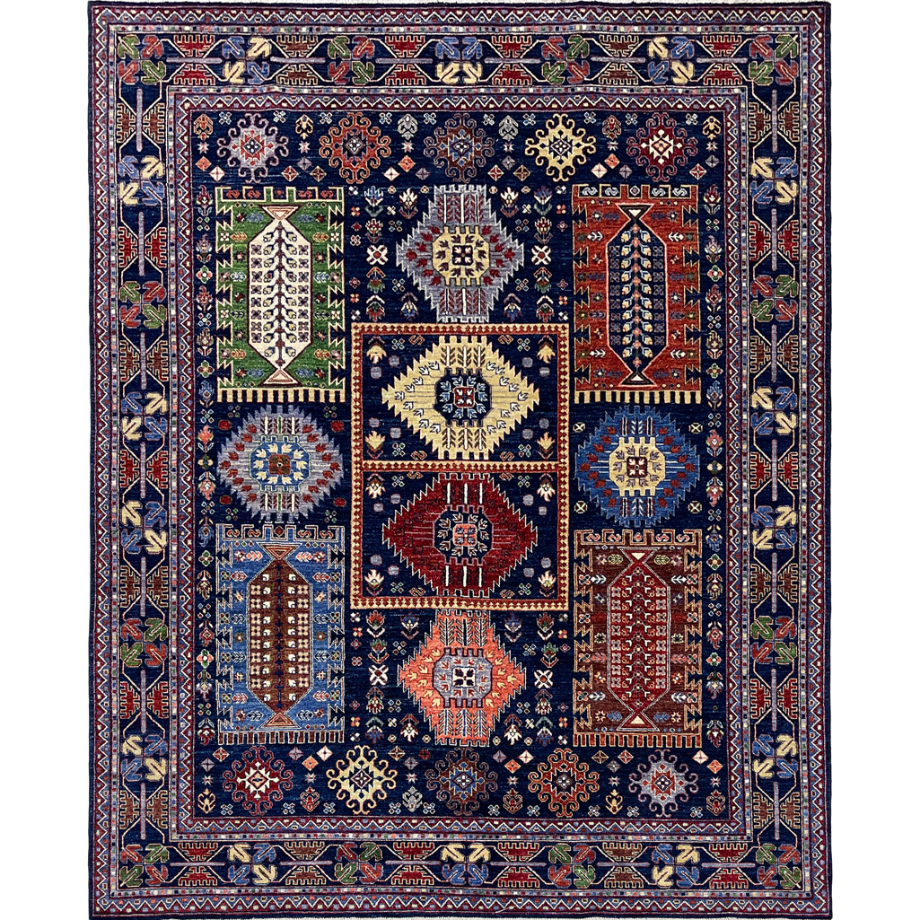 El Dokuma Lacivert Afgan Veziri Kabile Yün Halı (240x310 cm)