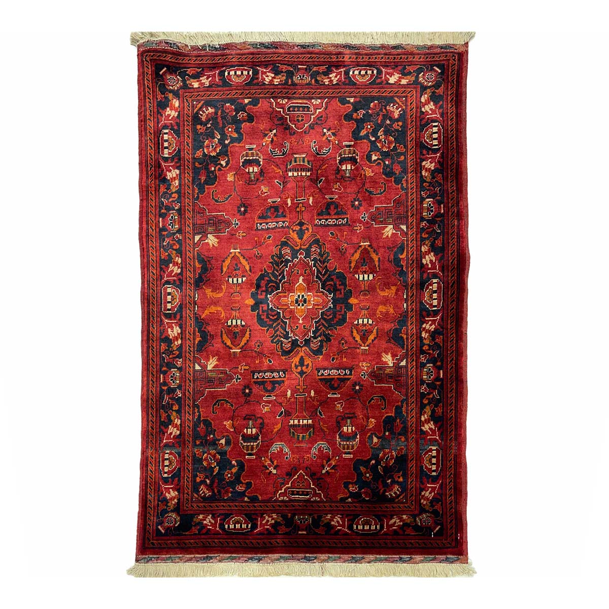 El Dokuma Madalyon Afgan Bilicik Yün Halı (80x120 cm)