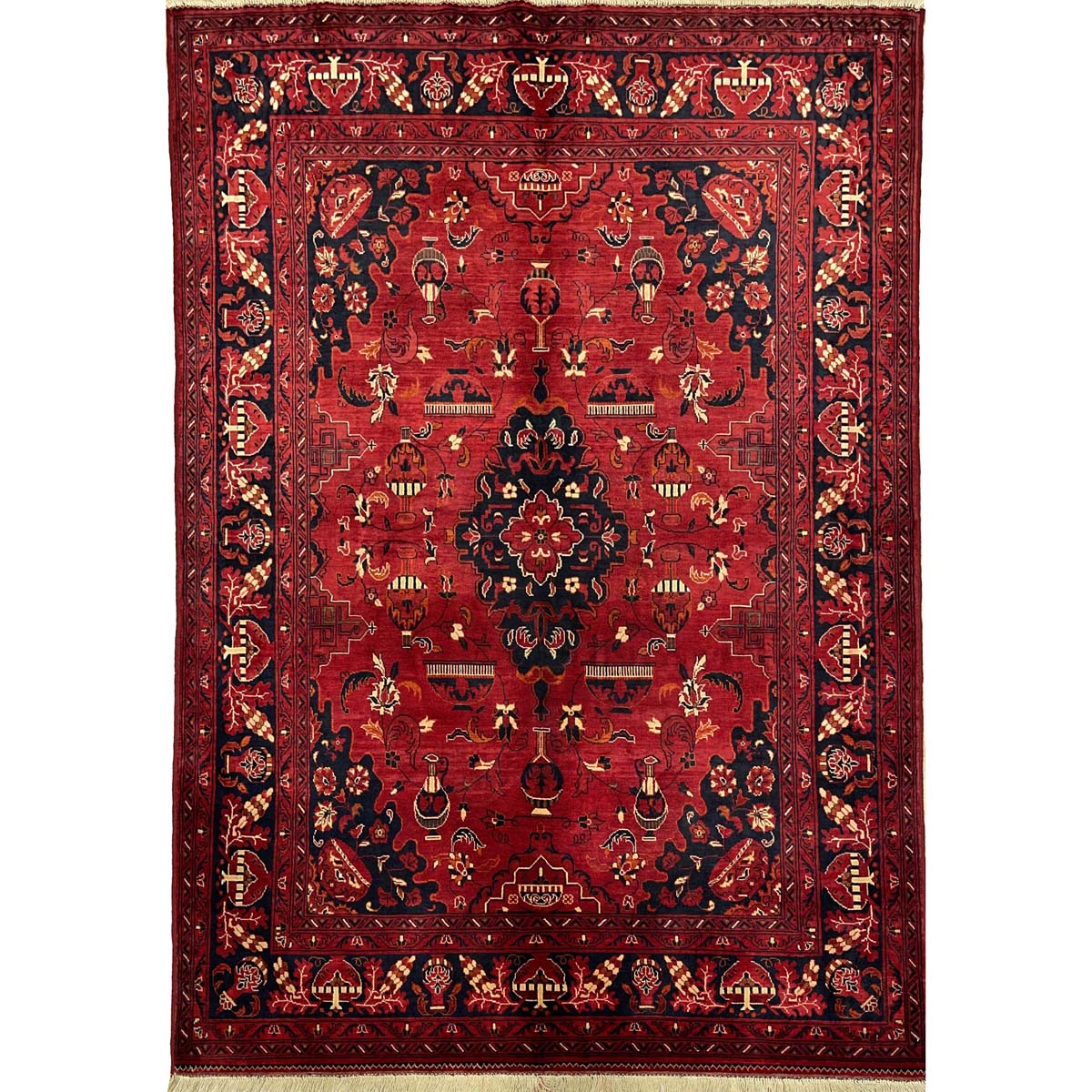 El Dokuma Madalyon Afgan Bilicik Yün Halı (140x200 cm)