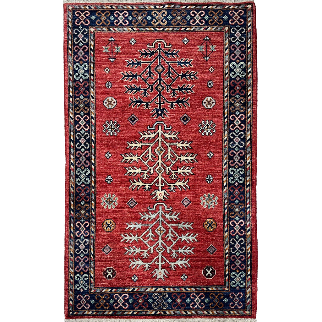 El Dokuma Kırmızı Afgan Kabile Yün Halı (90x150 cm)