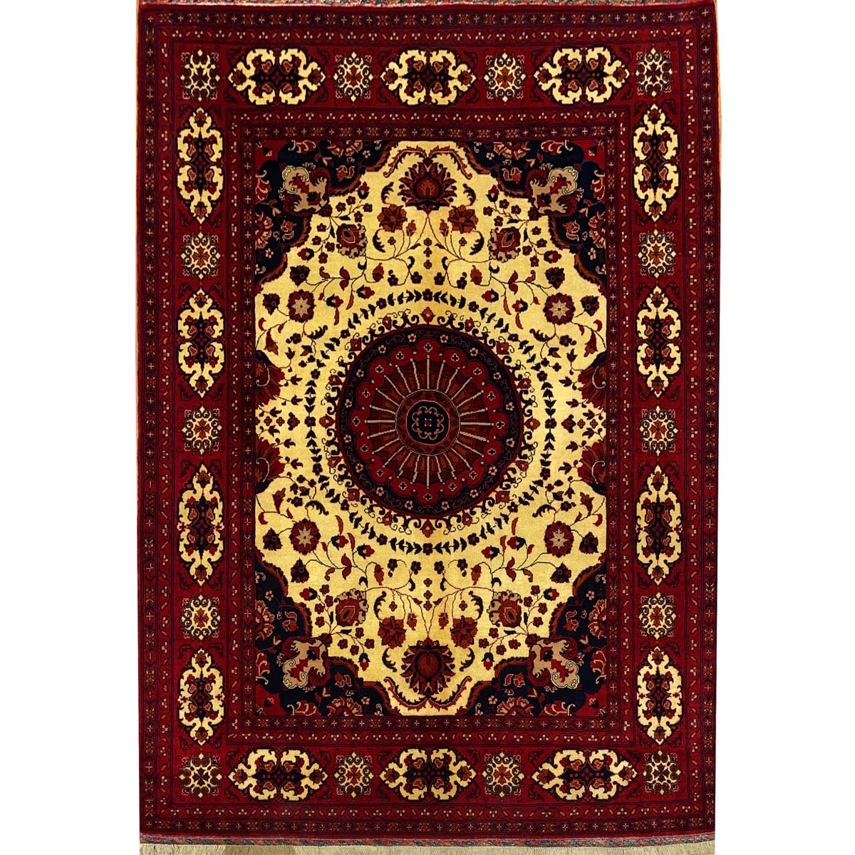 El Dokuma Madalyon Afgan Bilicik Yün Halı (155x215 cm)