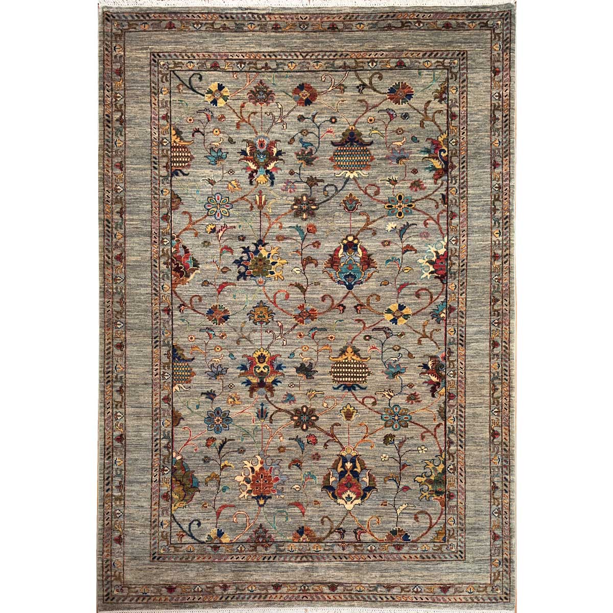 El Dokuma Gri Afgan Sultani Yün Halı (175x240 cm)