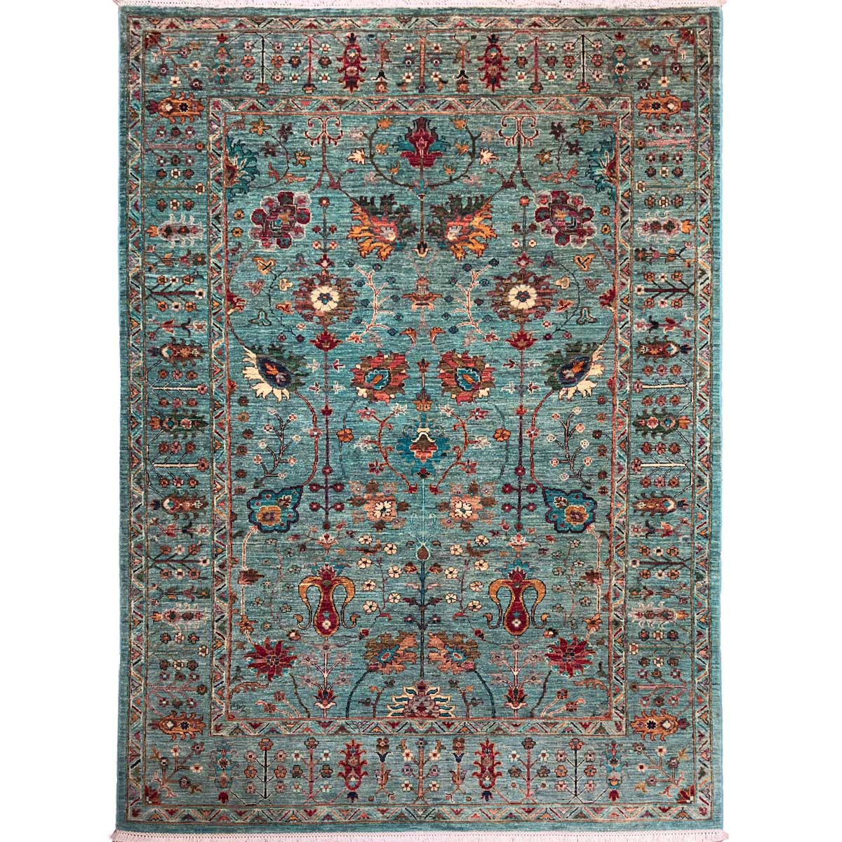 El Dokuma Turkuaz Afgan Sultani Yün Halı (180x240 cm)