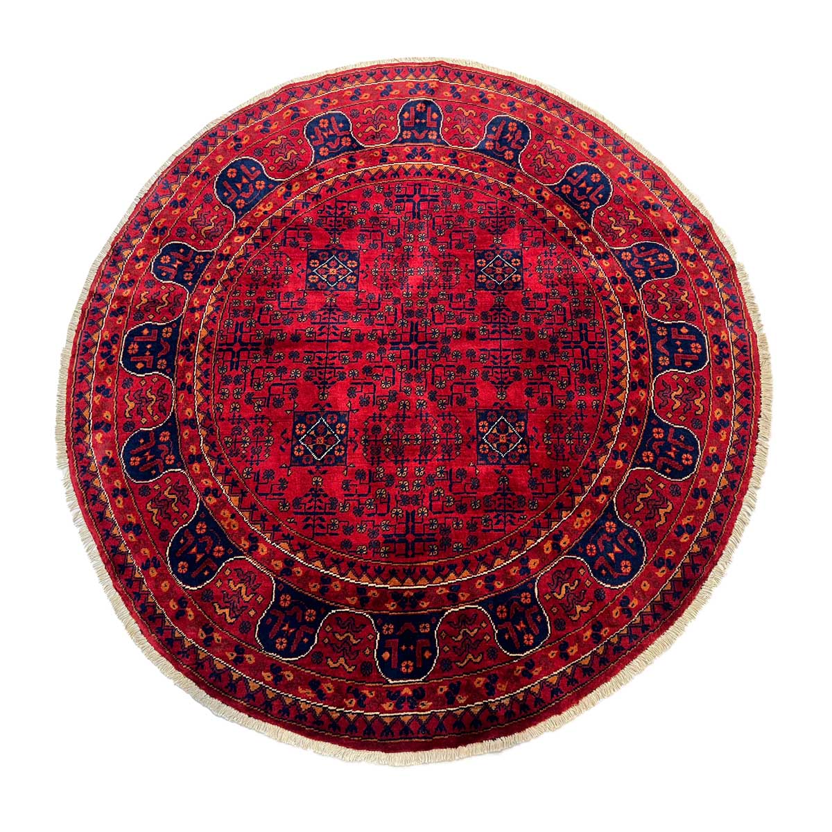 El Dokuma Afgan Khal Muhammadi Yuvarlak Yün Halı (150x150 cm)