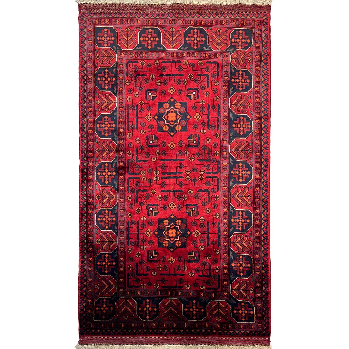 El Dokuma Yıldız Desenli Afgan Yün Halı (90x155 cm)