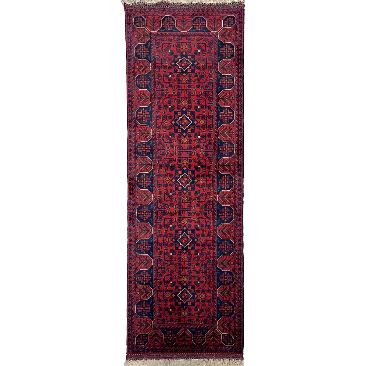El Dokuma Yıldız Desenli Afgan Yün Yolluk Halı (60x180 cm)