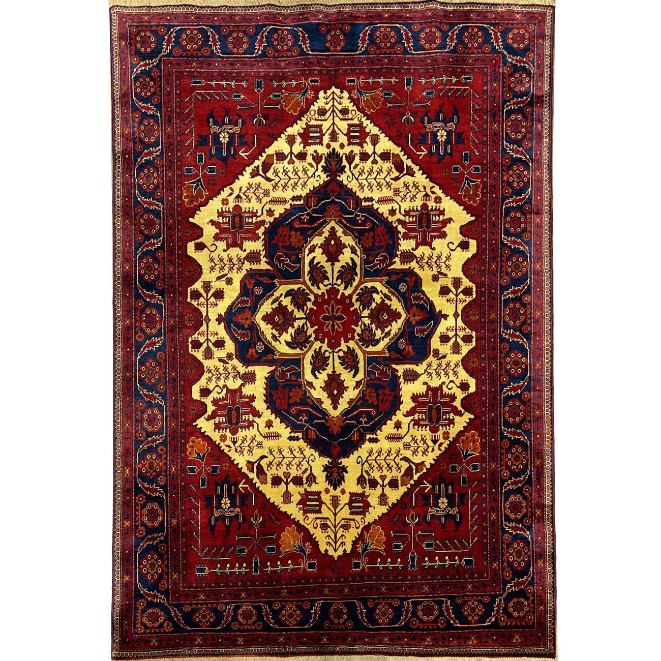 El Dokuma Madalyon Afgan Bilicik Yün Halı (150x190 cm)