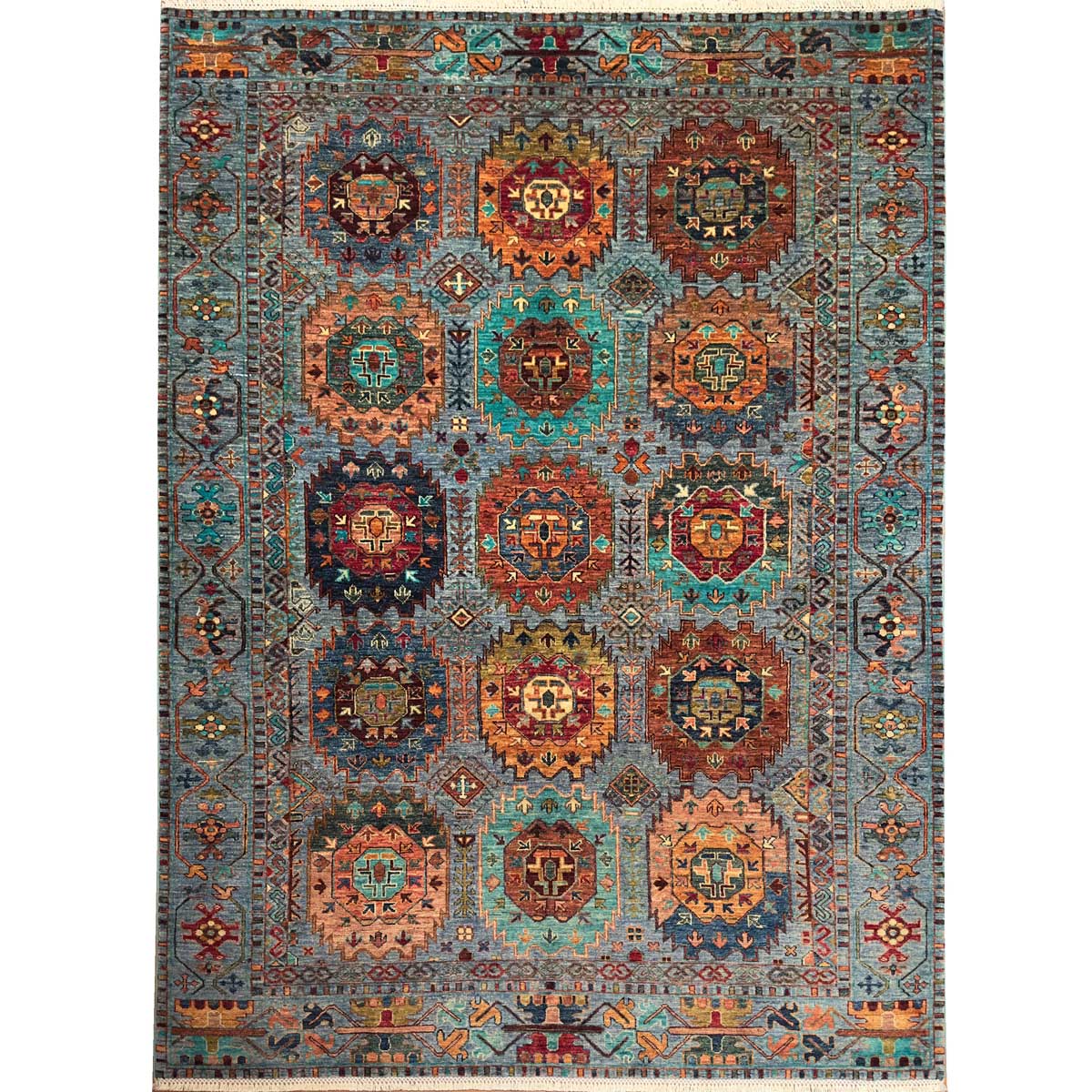 El Dokuma Turkuaz Veziri Kabile Yün Halı (175x245 cm)
