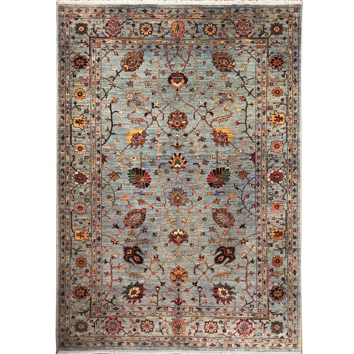 El Dokuma Mavi Afgan Sultani Yün Halı (175x245 cm)