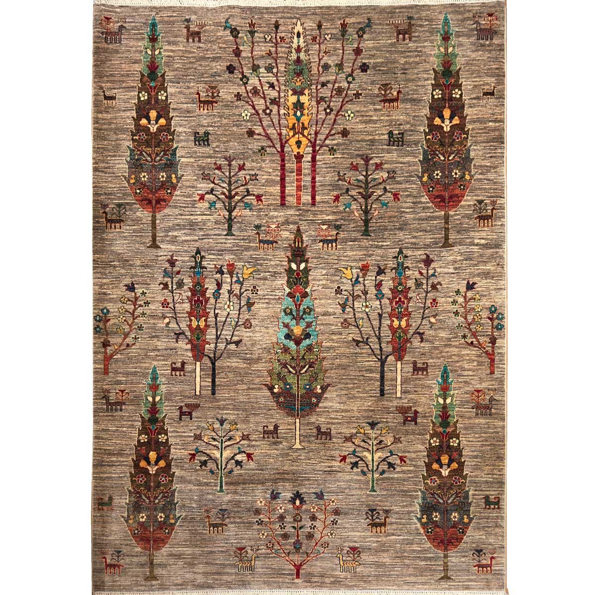 El Dokuma Ağaç Motifli Afgan Kabile Yün Halı (180x240 cm)