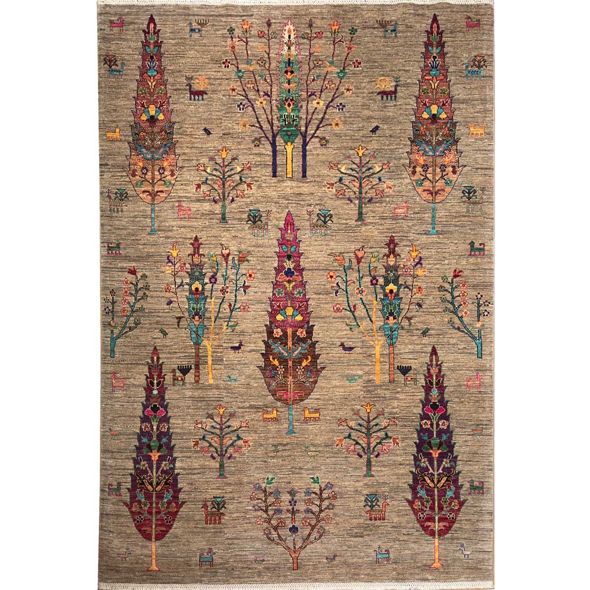 El Dokuma Ağaç Motifli Afgan Kabile Yün Halı (180x250 cm)